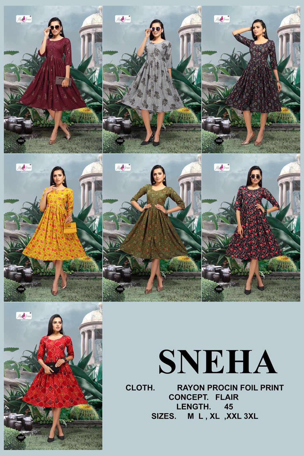 Fly Free Sneha Casual Daily Wear Rayon Printed Anarkali Kurti Collection